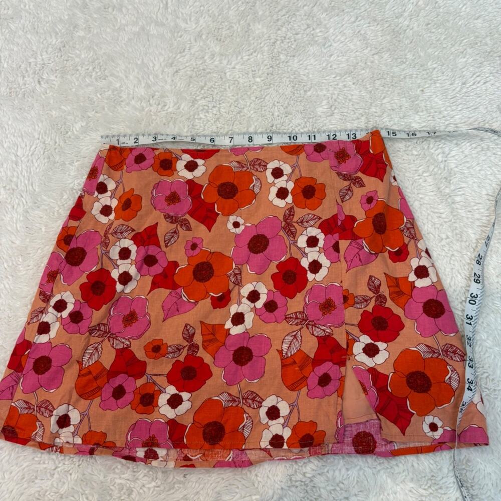 Urban Outfitter Womens Floral Linen Skirt M Boho Costal Resort Indie Tomato Girl - Picture 3 of 6